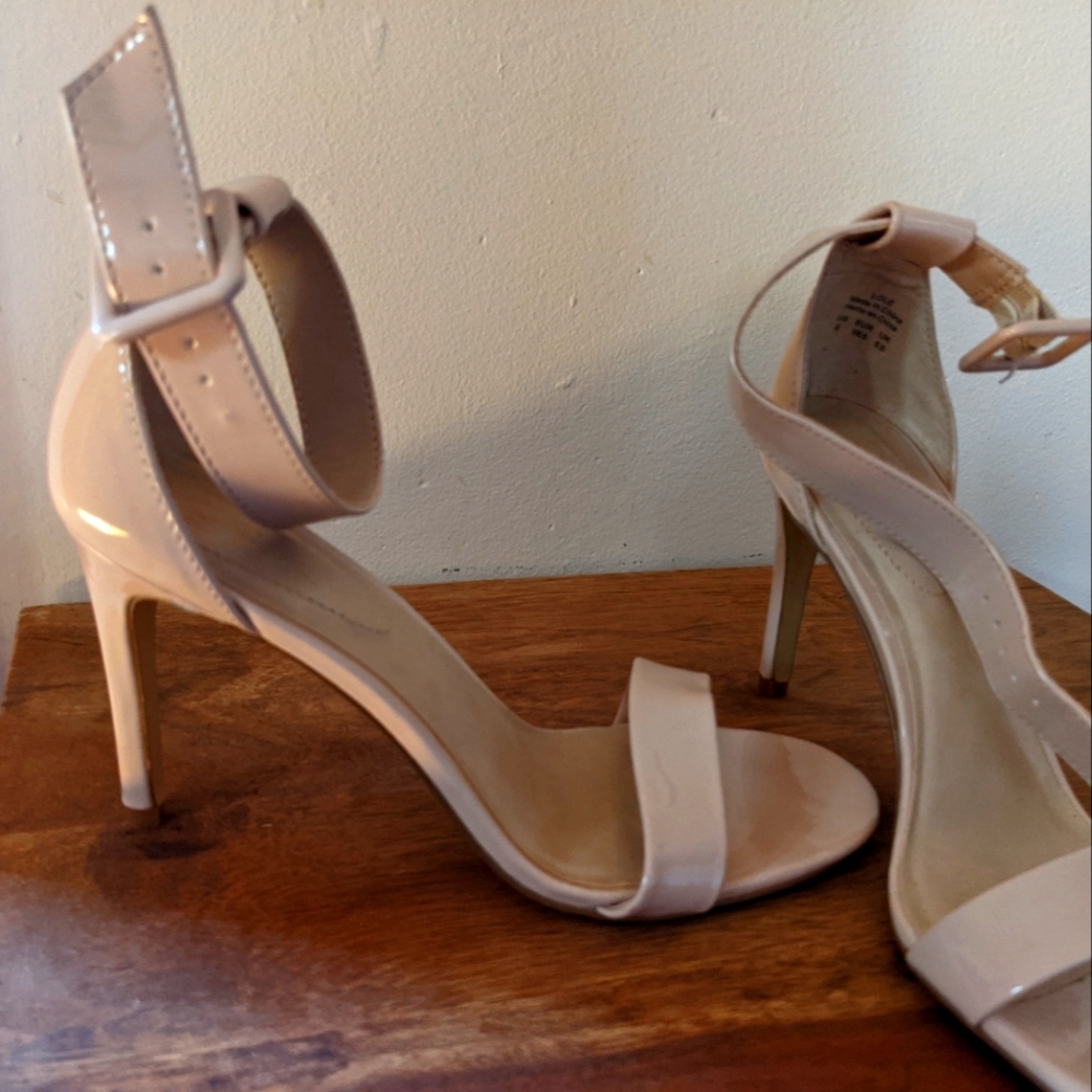 Nude heels with ankle strap